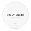 Kelly White Raspberry Lemon 10mg nicotine pouch can with pink and yellow citrus graphics
