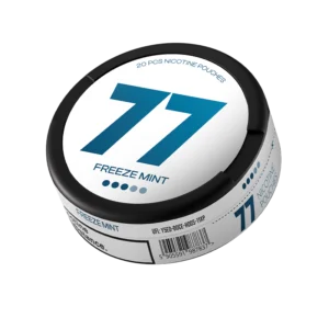 77 Freeze Mint 10.4mg slim nicotine pouch can with blue ice graphics