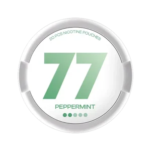 77 Peppermint 5.2mg slim nicotine pouch can with light green graphics