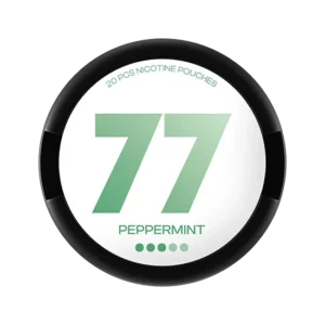77 Peppermint 10.4mg slim nicotine pouch can with green leaf graphics