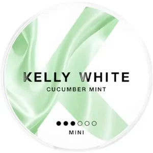Kelly White Cucumber Mint 5mg mini nicotine pouch can with light green graphics